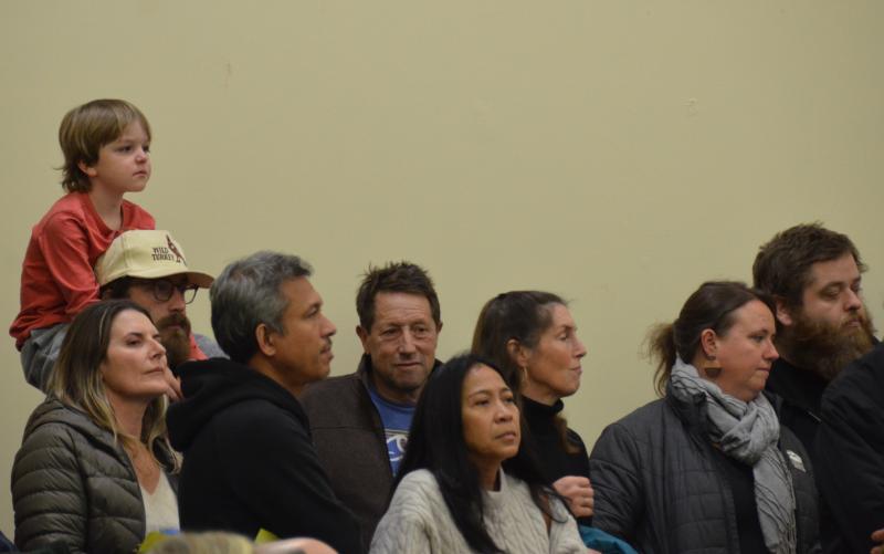 Lincolnville citizens lined the walls of the cafeteria for the special town meeting to consider a moratorium on nonresidential developments. (Photo by Lynda Clancy)