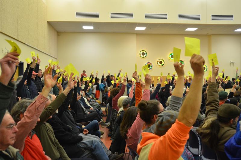 Voting yes on the moratorium. (Photo by Lynda Clancy)