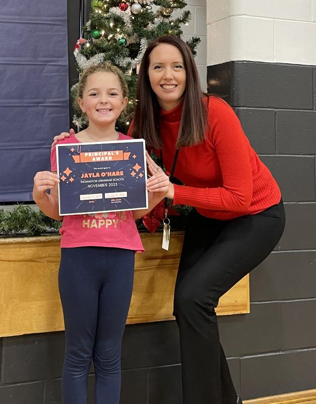 Principal’s Award Winner: Jayla O’Hare and Principal Ainslee Riley.