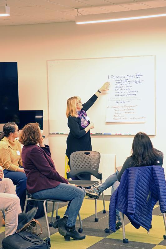 Bigelow Laboratory CEO and President Debbie Bronk leads a discussion session. Leah Campbell photo