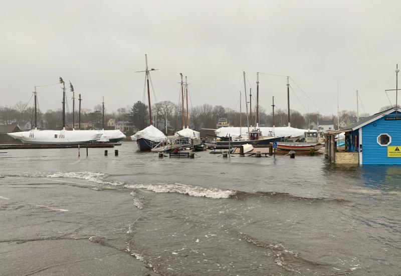 Camden Harbor at high tide, Jan. 13.