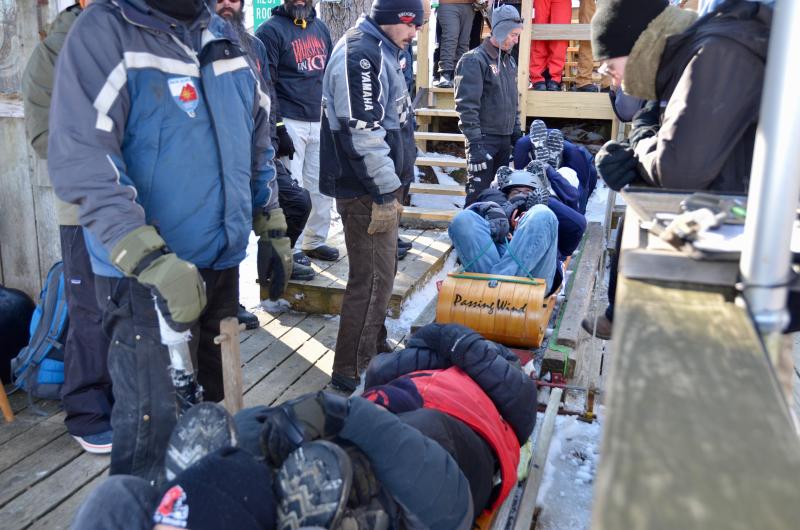 Loading up the toboggans for the standoff between Camden and Rockport (in the Passing Wind toboggan).