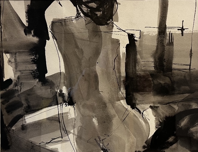 Christine Aston’s ink wash nude is among the works you’ll see at the BRAF “Mainely Nude” exhibition opening Feb. 17. Courtesy of the venue