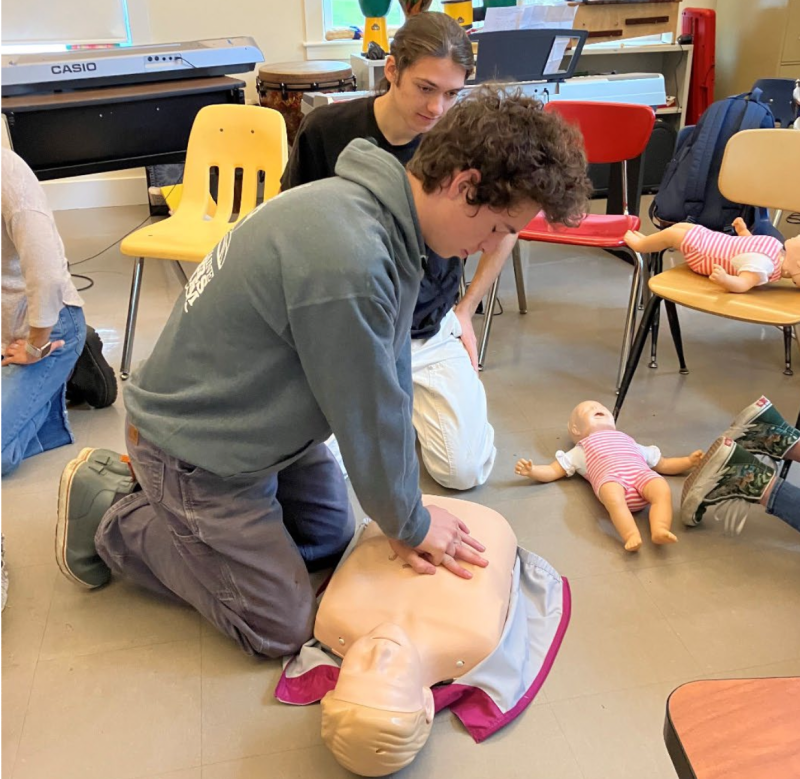 North Haven EMS Explorers practice chest compressions in CPR training, November 2023. (Photo courtesy North Haven EMS Explorers)