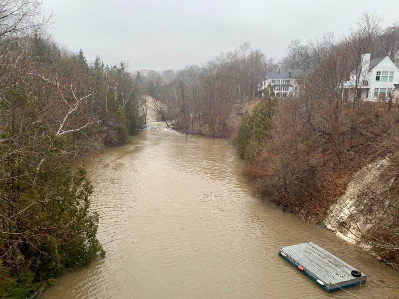 The Goose River, in Rockport, is brown with sediments running off of land, with the 1 to 2 inches of rain falling.