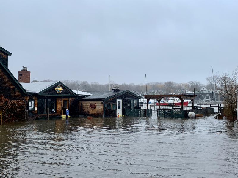 The ocean rose again to wash over seawalls and flood buildings along Bay View Street, in Camden, March 10, 2024.