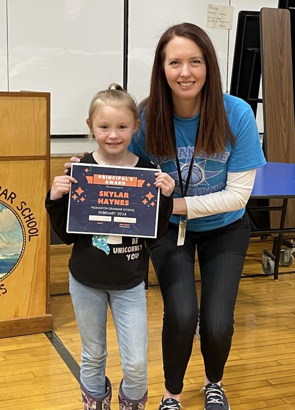 Principal’s Award Winner Skylar Haynes and Principal Ainslee Riley. (Photo courtesy Thomaston Grammar School)