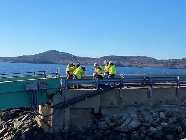 A Maine Dept. of Transportation crew at work at the ferry ramp on Islesboro Friday afternoon, March 8. (Photo courtesy Karin Lockwood)