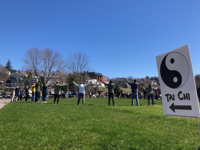 Tai Chi morning, April 27, in Rockport Harbor. (Photo by Lynda Clancy)