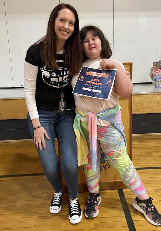 Principal’s Award Winner, Zoey Hendron, and Principal Ainslee Riley. (Photo courtesy Thomaston Grammar School)