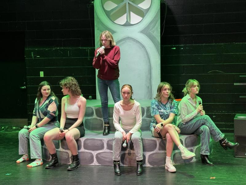 From left to right: Top Level: Sara Ackley. Lower Level: Kerrigan Peterson, Fen Forand, Rosie Fishman, Chloe Day-Lynch, Annie Costello (Photo by Ethan Ratner)