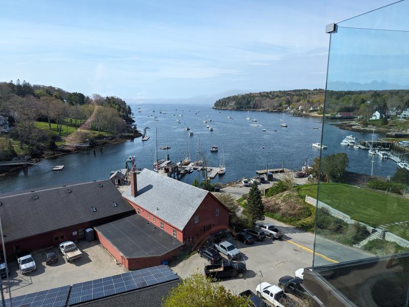 View of Rockport Harbor from the newest Rockport Harbor Hotel rooftop restaurant, Atrium, soon to be open. Photo courtesy Rowan Worden/Rockport harbor Hotel