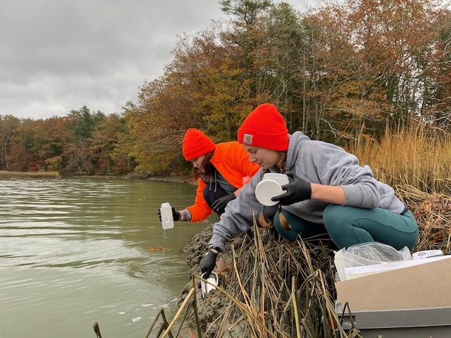 Bigelow Laboratory research staff collect samples on the Maine coast to refine methods for determining the prevalence and types of PFAS chemicals. Courtesy of Bigelow Laboratory