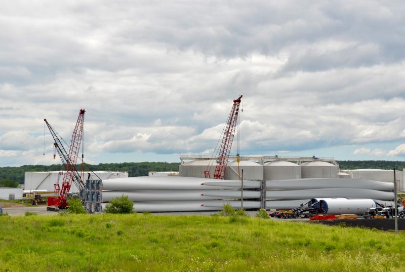 Sprague Operating Resources’ Mack Point acreage, with fuel tanks and wind turbines. (Photo by Lynda Clancy)