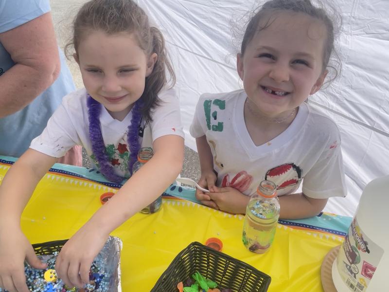 Josselyn Brown and Ella Curry make sensory bottles. (Photo courtesy Thomaston Grammar School)