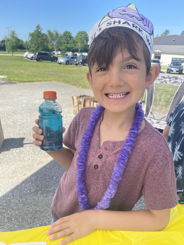 Milo Fisher shows off his creation. (Photo courtesy Thomaston Grammar School)