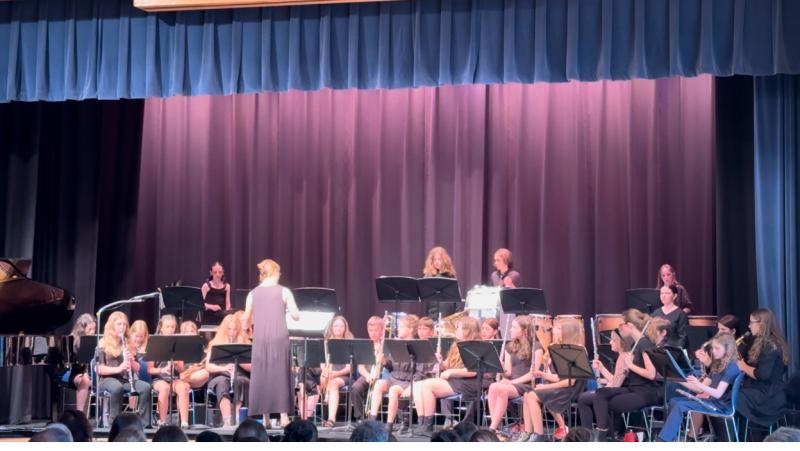 Susan Iltis and the Lincolnville Middle School Band at the spring concert last week. (Photo by Tracee O’Brien)
