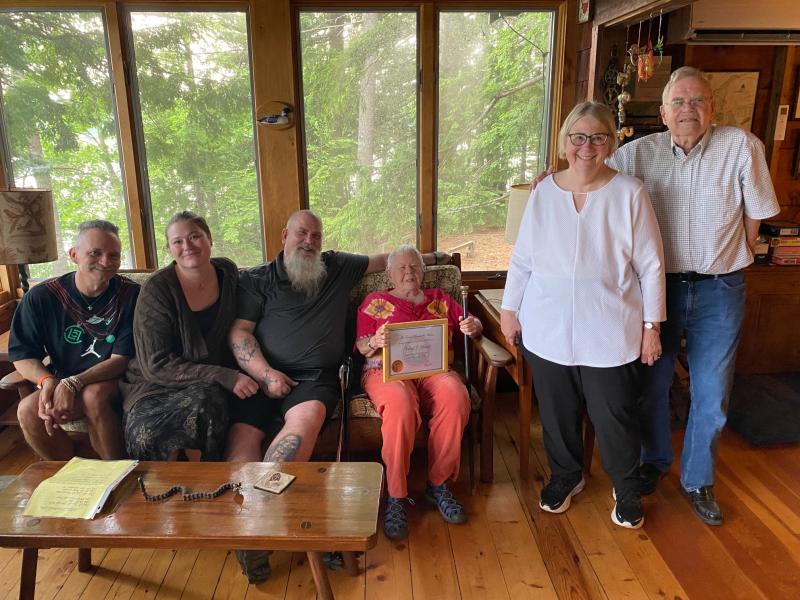 Nancy Bishop’s extended family (three generations, left to right): Michael Soronen, Angie Franklin, Chris Franklin, Nancy Bishop, Patti Franklin and Jack Franklin. (Photo courtesy Town of Lincolnville)