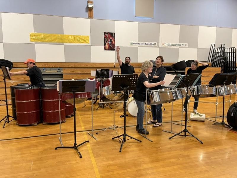 Steel drum band setting up. (Photo courtesy Brenda Thomas)