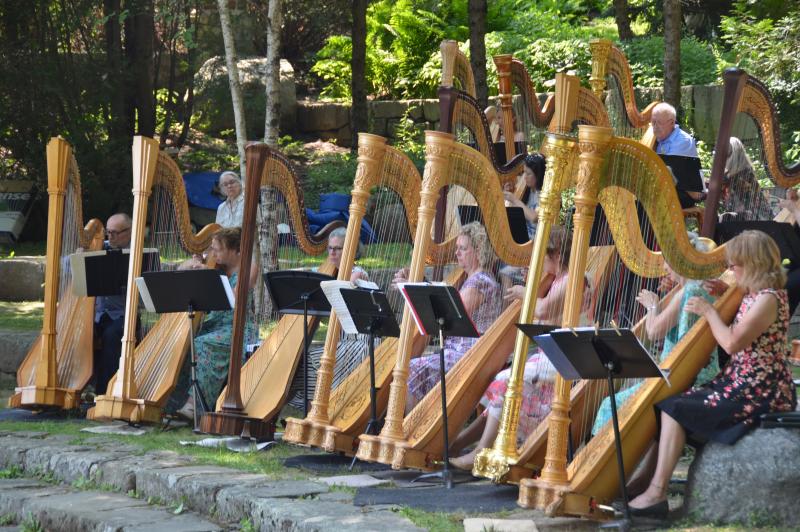 It was an afternoon of beauty as harpists gathered for a free concert in Camden, July 14. (Photo by Lynda Clancy)