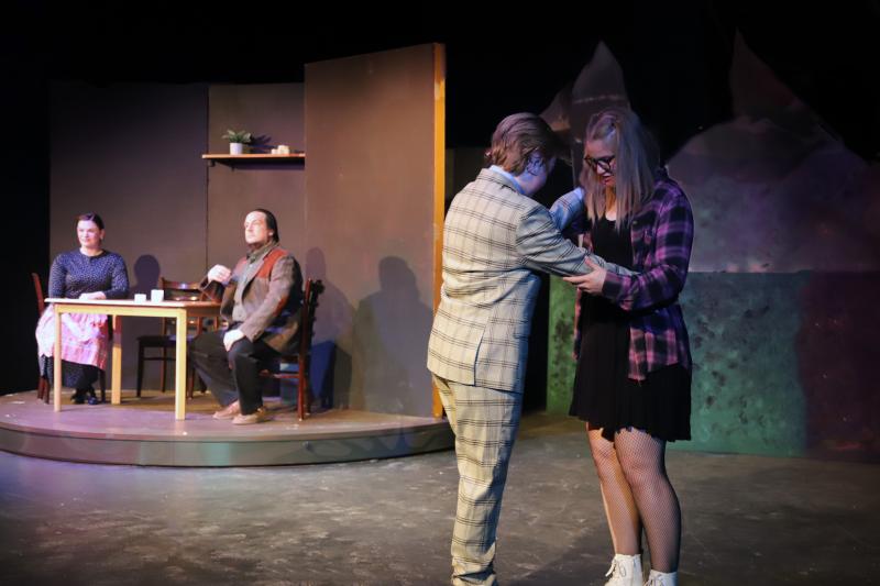 (l-r) Meredith (Maggie Machaiek), and Dr. Parker (Andrew Lipman) keep a watchful eye on young Edgar (Miles Mailloux) and their daughter Shelley (Olivia West). (Photo by Gwyneth Sauvage)