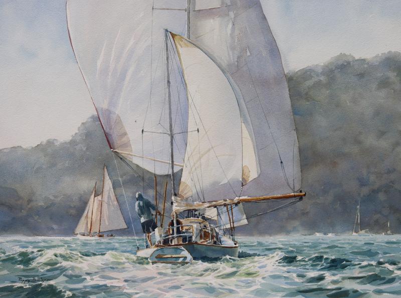Balser, Going with the Wind, watercolor. (Photo courtesy Camden Falls Gallery)