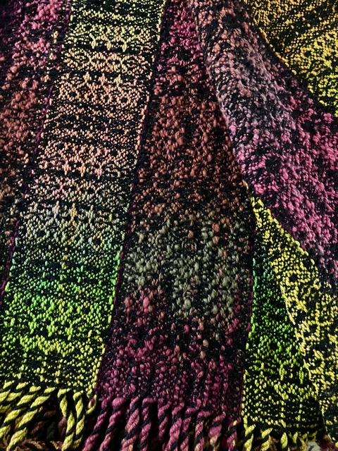 Christina Bliss, "Jewel Tone Shawl", cotton. (Photo courtesy Arts In The Barn/ Cushing Historical Society)