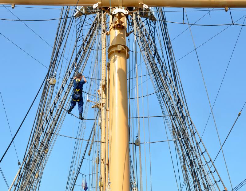 Up in the rigging, an important part of training aboard the Eagle. (Photo by Lynda Clancy)