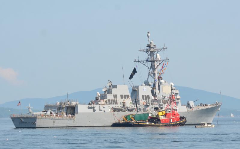 The U.S. Navy guided missile destroyer USS Delbert D. Black was also on the outskirts of Rockland Harbor Aug. 2.