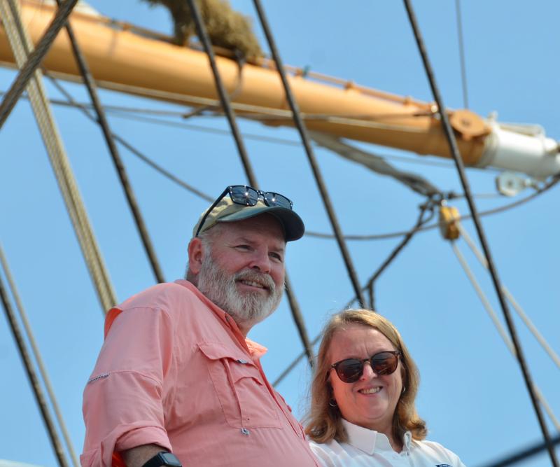 Hope resident and former sail master aboard the Eagle Ray Sisk and his wife, Lela. (Photo by Lynda Clancy)