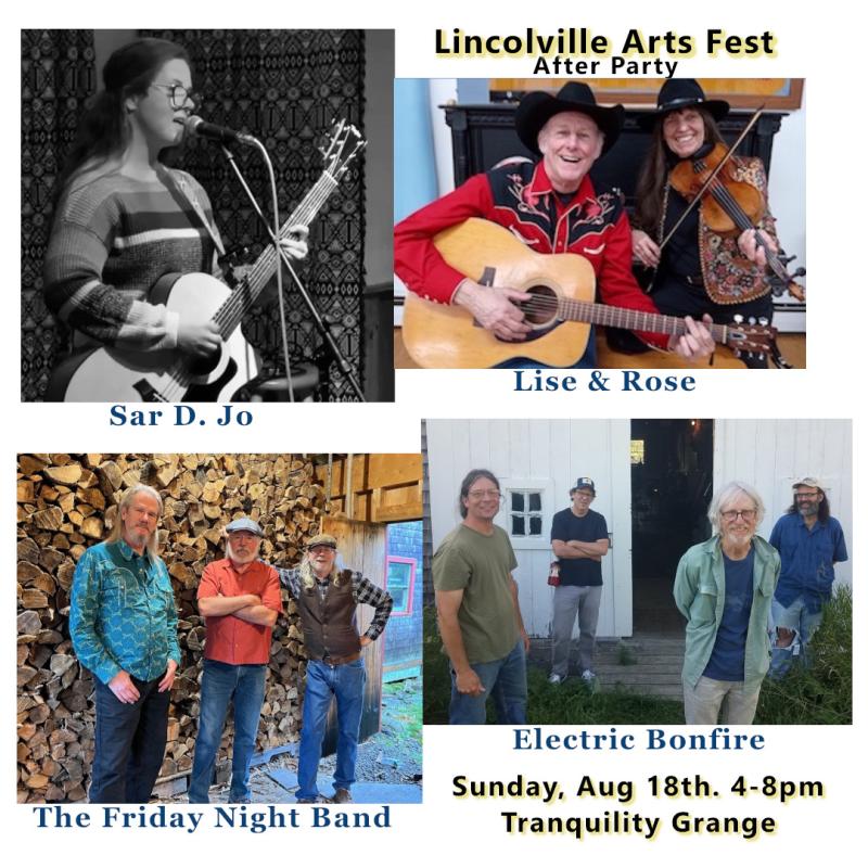 The performers at the Lincolnville Arts Fest after party.