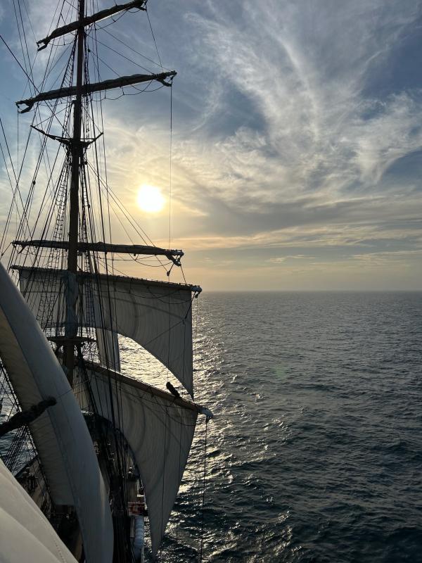 A view over the Atlantic, from a perch high in the rigging on the U.S. Coast Guard barque Eagle. (Photo courtesy Sam Puleio)