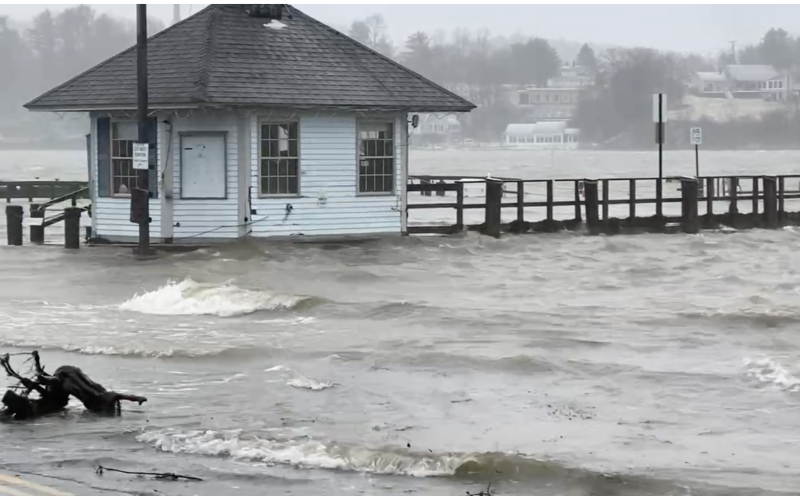 “Flooding in Belfast waterfront, January 2024” will be incorporated into the Belfast Senior College class, “Drowning Belfast.” (Photo courtesy Fred Bowers)