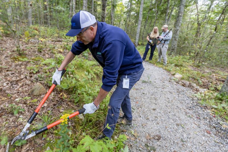 Maine Water convened about 20 volunteers to work on the Round The Mountain trail on Friday, September 20. (Photo courtesy Coastal Mountains Land Trust) Maine Water convened about 20 volunteers to work on the Round The Mountain trail on Friday, September 20. (Photo courtesy Coastal Mountains Land Trust)