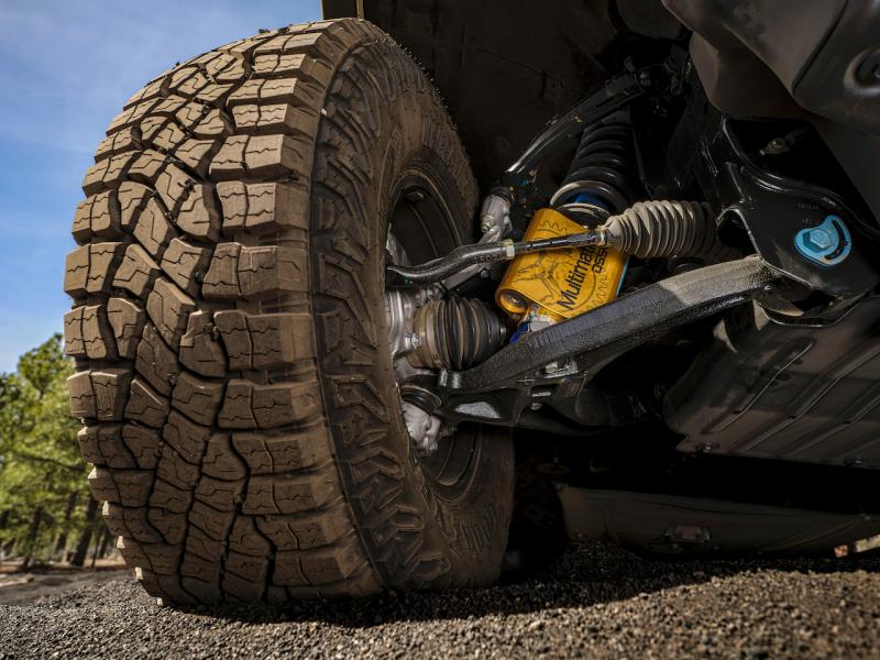 The Multimatic jounce damper at the right front wheel, part of the ZR2’s specialized off-road suspension. The 33-inch knobbies provides a surprisingly quiet and comfortable ride on pavement.