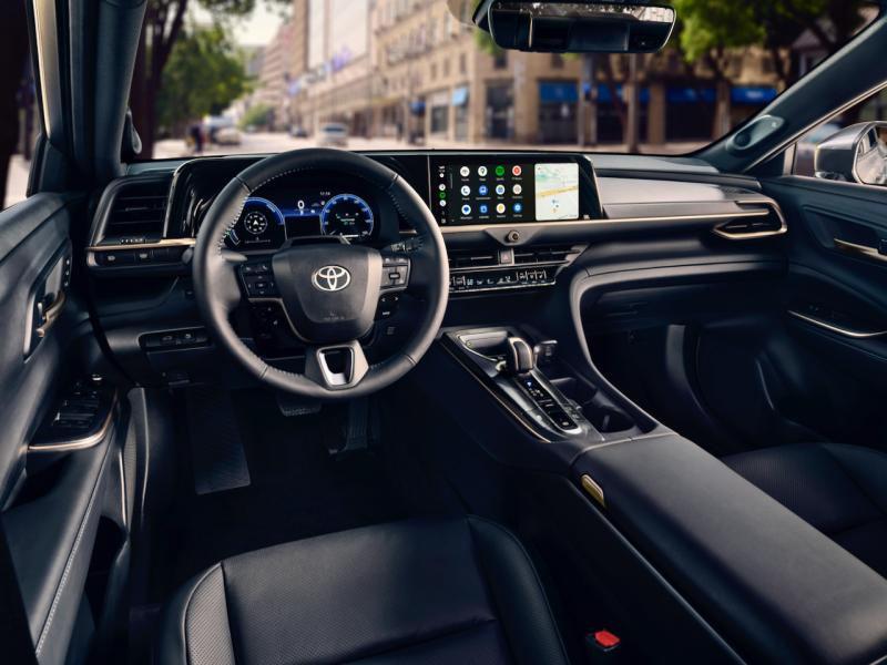 With switches and automation everywhere, mood lighting, a panoramic power sunroof and “Hey, Toyota!” voice assistance, the Crown Platinum’s cabin lacks nothing in the way of comforts and conveniences, but it falls short of Lexus levels of luxury. The leather doesn’t look like leather.