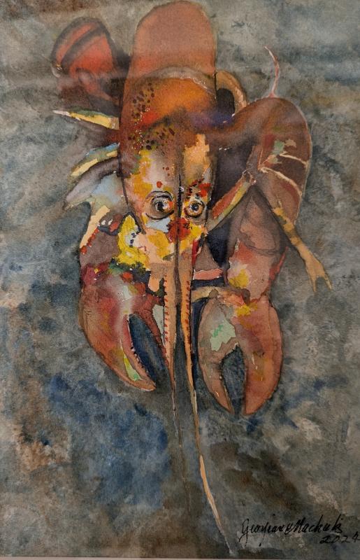 “Lobstah,” watercolor by Georjean Machulis. See her solo show upstairs in the Harbor Room at BRAF. Courtesy of the venue
Georjean Machulis