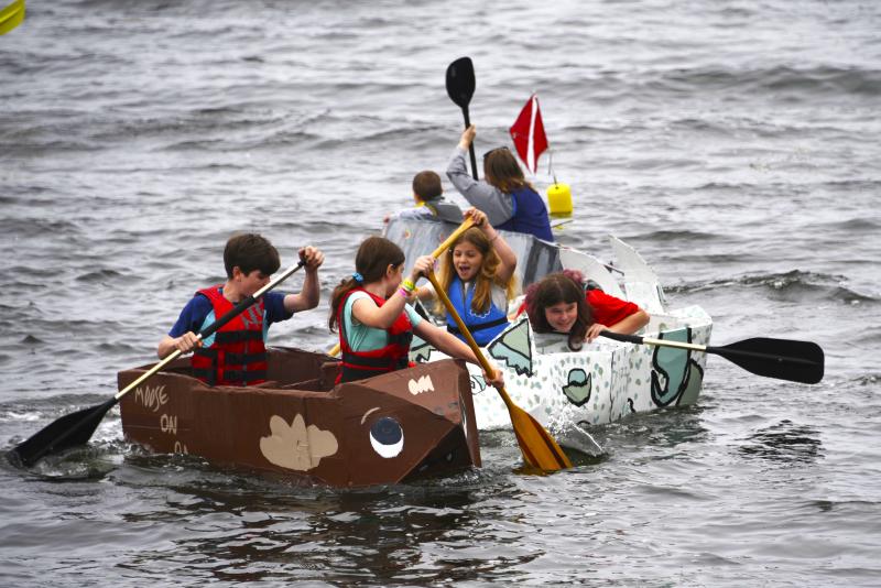 These valiant young rowers took part in the Kids Kategory of Belfast Rotary Club’s Cardboard Boat Races, sponsored by Front Street Shipyard, at the 17th annual Belfast Harbor Fest on Aug. 18. These valiant young rowers took part in the Kids Kategory of Belfast Rotary Club’s Cardboard Boat Races, sponsored by Front Street Shipyard, at the 17th annual Belfast Harbor Fest on Aug. 18.