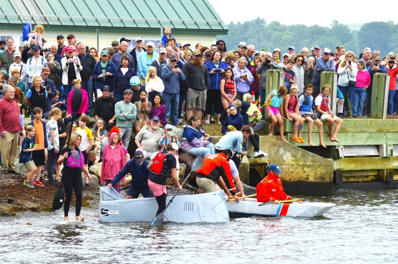 A crowd of 500 people enjoyed the Cardboard Boat Races, sponsored by Front Street Shipyard, at the 17 th annual Belfast Harbor Fest, hosted by Belfast Rotary Club, on Aug. 18. A crowd of 500 people enjoyed the Cardboard Boat Races, sponsored by Front Street Shipyard, at the 17 th annual Belfast Harbor Fest, hosted by Belfast Rotary Club, on Aug. 18.