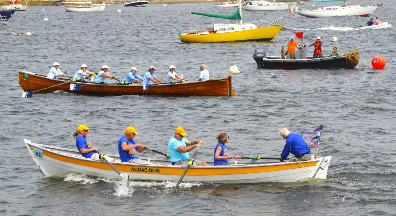 Four-oar and six-oar gigs raced in Come Boating!’s regatta at the at the 17th annual Belfast Harbor Fest, hosted by Belfast Rotary Club, on Aug. 18. Four-oar and six-oar gigs raced in Come Boating!’s regatta at the at the 17th annual Belfast Harbor Fest, hosted by Belfast Rotary Club, on Aug. 18.