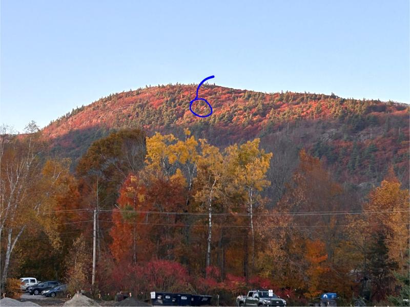 The paraglider landed in a tree on the upper slope of Bald Mountain, in Camden, Oct. 22. Bald Mountain, Camden/Hope, Maine