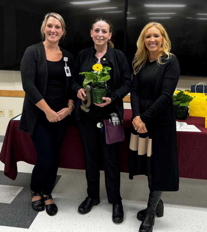 L-R: Kristin Cyr, RN, MSN, senior director of nursing/associate chief nursing officer for MaineHealth Pen Bay and Waldo Hospitals; DAISY Award winner Jennifer Seekings, RN; and Denise Needham, PharmD, president of MaineHealth Pen Bay and Waldo Hospitals, during a recent award ceremony at MaineHealth Waldo Hospital. (Photo courtesy MaineHealth) L-R: Kristin Cyr, RN, MSN, senior director of nursing/associate chief nursing officer for MaineHealth Pen Bay and Waldo Hospitals; DAISY Award winner Jennifer Seekings, RN; and Denise Needham, PharmD, president of MaineHealth Pen Bay and Waldo Hospitals, during a recent award ceremony at MaineHealth Waldo Hospital. (Photo courtesy MaineHealth)