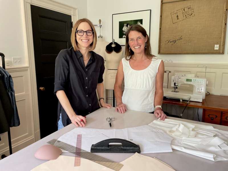 Tracy Friden and Becky Johnson, at work at FlatWear Clothing, in Camden. (Photo courtesy FlatWear Clothing) Tracy Friden and Becky Johnson, at work