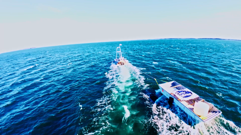 Hauling a fiberglass swimming pool across Penobscot Bay Nov. 25 (Photo courtesy Premier Pools and Spas) Hauling a fiberglass swimming pool across Penobscot Bay Nov. 25 (Photo courtesy Premier Pools and Spas)