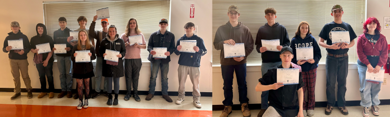 A.M. (l-r): Henry Miller, ESP; Dylan Pendleton, Carpentry; David Hubbard IV, Welding Technology; Brady Bryant, Electrical Trades; Sierra Cole, Graphic Design; Tanner Seaton, CTE Exploratory; Nicole Shorey, Education; Nolan Packard, Culinary Arts; Brayden Moody, Auto Technology; Anthony Hass, Auto Collision. P.M. (l-r): Logen Buldoc, Electrical Trades; Charles Lewis III, Welding Trades; Aiden Boyd, Culinary Arts; Gracee Cayouette, Education; Thomas Young, Strive; Isabelle Butler, Graphic Design. A.M. (l-r): Henry Miller, ESP; Dylan Pendleton, Carpentry; David Hubbard IV, Welding Technology; Brady Bryant, Electrical Trades; Sierra Cole, Graphic Design; Tanner Seaton, CTE Exploratory; Nicole Shorey, Education; Nolan Packard, Culinary Arts; Brayden Moody, Auto Technology; Anthony Hass, Auto Collision. P.M. (l-r): Logen Buldoc, Electrical Trades; Charles Lewis III, Welding Trades; Aiden Boyd, Culinary Arts; Gracee Cayouette, Education; Thomas Young, Strive; Isabelle Butler, Graphic Design.
