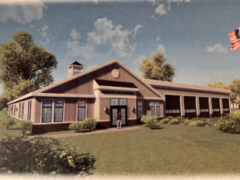 An architectural rendering of the proposed 15,100-square-foot Thomaston Fire and EMS station that, if voters approve, would be built on a portion of the Thomaston Green. At the June 2023 Town Meeting, voters had endorsed reserving 1.7 acres of the Thomaston Green on which a new fire and EMS station could be built. Port City Architecture submitted the proposed design to the town with a $7 million construction cost. Proposed Thomaston Fire/EMS station
