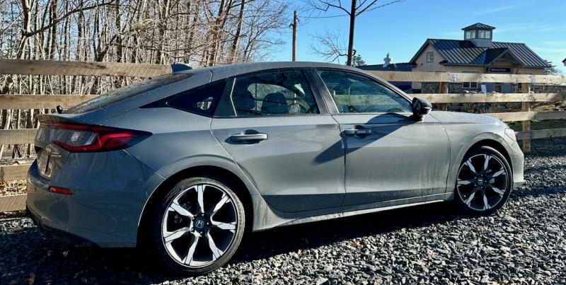 This is the 11th generation of the Honda Civic—the 2025 hatchback; a sedan is also available. Like all Hondas, it is mysteriously larger inside than outside. Maine winters aren’t what they used to be, but they’re still unkind to cars; under the salt and grime, this color is Urban Gray. Honda Civic Hatchback