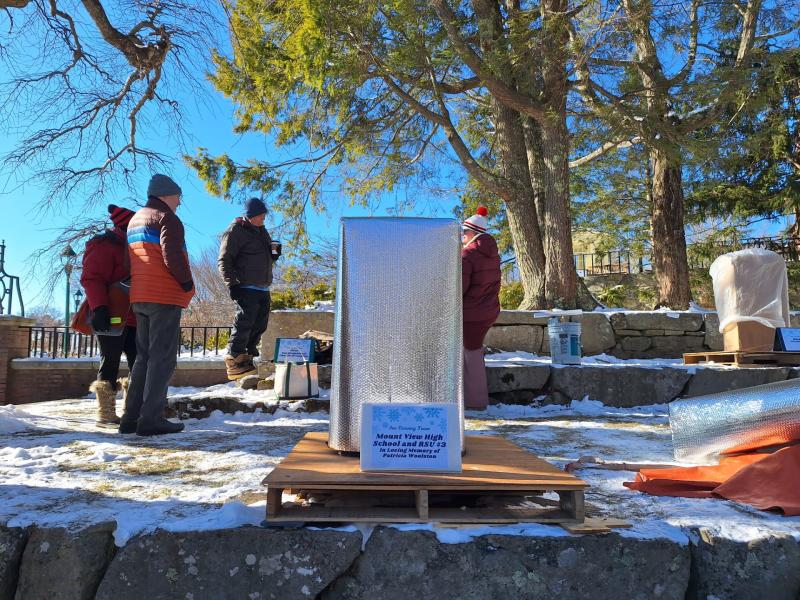 A memorial ice statue by Mount View High School and RSU #3 in "loving memory of Patricia Woolston." (Photo by Sarah Shepherd) Photo by Sarah Shepherd