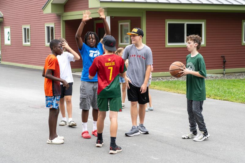 A grant from the Barrett Foundation provides support for Pine Tree Camp's Dirigo Experience overnight summer camp for Maine Deaf and Hard of Hearing youth. Applications are now open for this week-long camp in August. Abel Celestino, Saco (left); Gabriel Alberto, Westbrook (center); Hunter Minch-Bohlin (right); and Fion McLoughlin, Mount Desert Island (holding ball) were among 22 young Mainers who attended this unique program last summer. (Photo courtesy Pine Tree Camp) A grant from the Barrett Foundation provides support for Pine Tree Camp's Dirigo Experience overnight summer camp for Maine Deaf and Hard of Hearing youth. Applications are now open for this week-long camp in August. Abel Celestino, Saco (left); Gabriel Alberto, Westbrook (center); Hunter Minch-Bohlin (right); and Fion McLoughlin, Mount Desert Island (holding ball) were among 22 young Mainers who attended this unique program last summer. (Photo courtesy Pine Tree Camp)