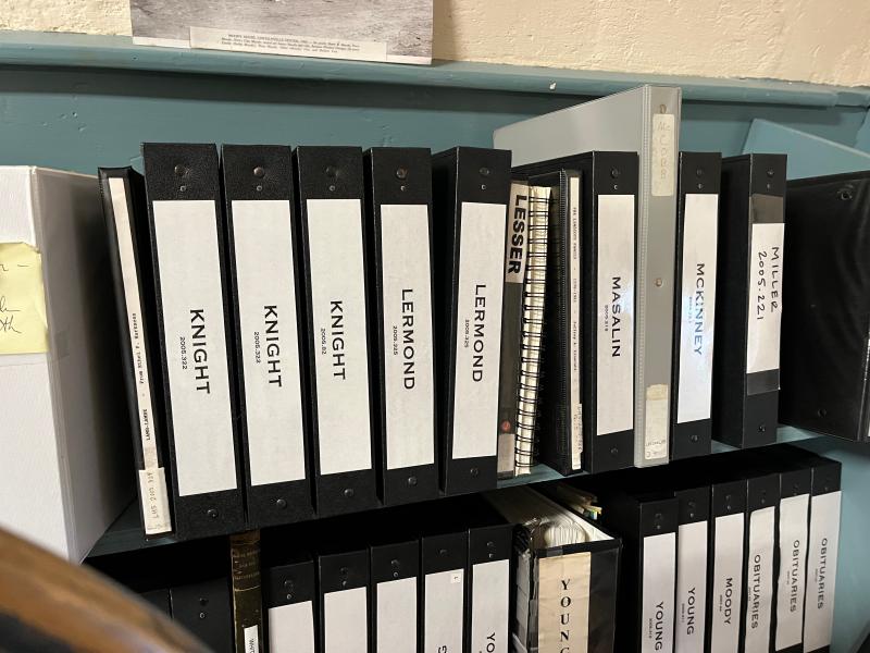 A few of the binders of photos and documents held by the Lincolnville Historical Society at the Schoolhouse Museum (Photo Courtesy of the LHS) Archives